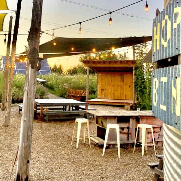 Farmstead brewing Co's patio, seen at sunset